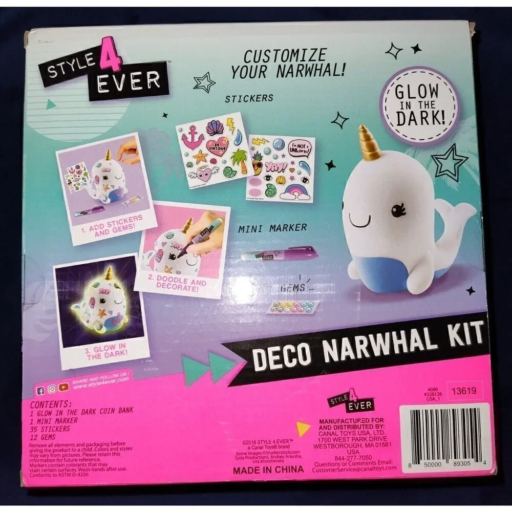 Glow In The Dark Deco Narwhal Kit NEW IN STOCK Coin Bank